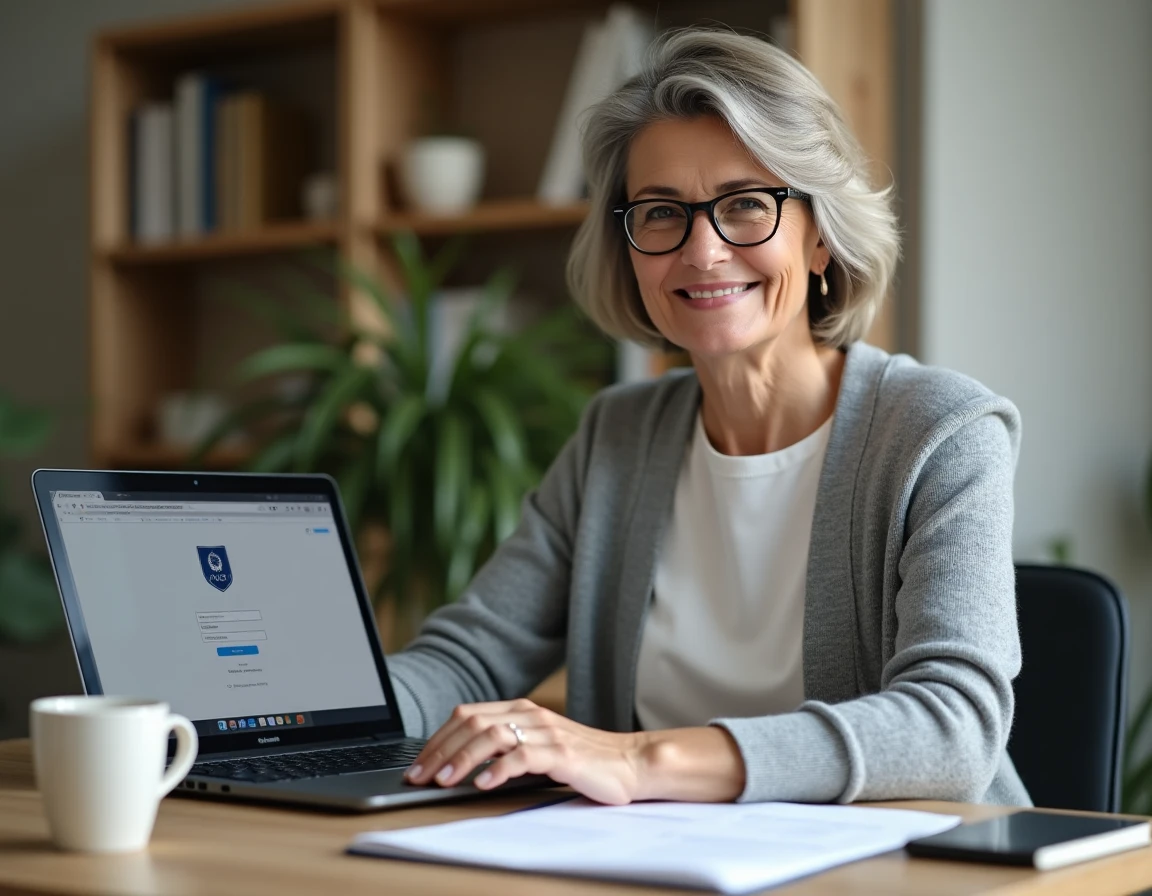 Contractuelle de l'éducation nationale accédant à la messagerie PIA de l'académie d'Amiens depuis son bureau à domicile sur un ordinateur portable
