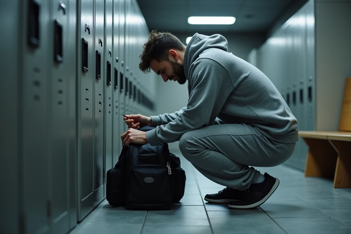 Homme retrouvant son sac de sport dans un casier de vestiaire de salle de fitness Basic Fit
