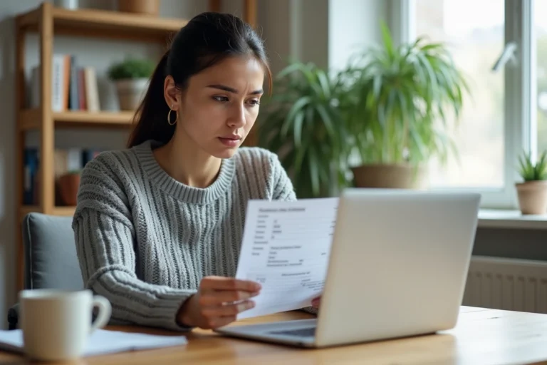 Femme examinant un relevé bancaire pour stopper un prélèvement automatique Chubb European Group