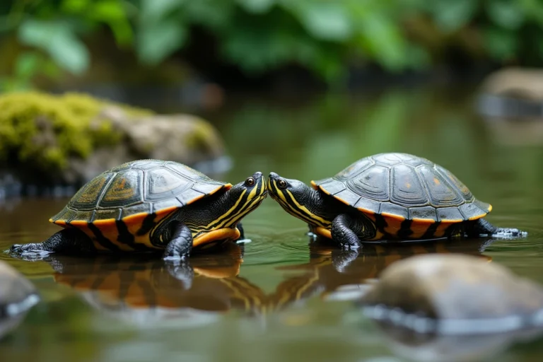 Deux tortues d'eau douce dans un étang naturel